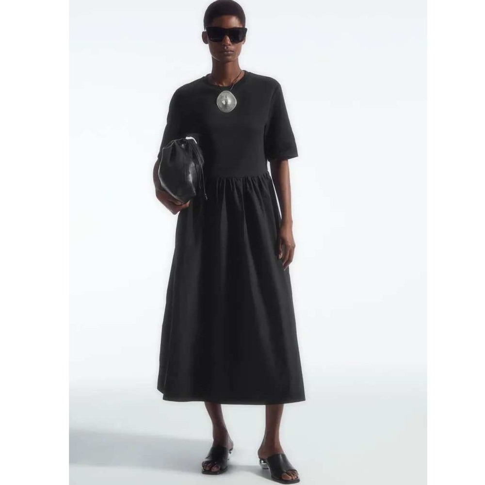 COS Contrast Panel Midi Dress Small Black A Line Tshirt Minimalist Scandi